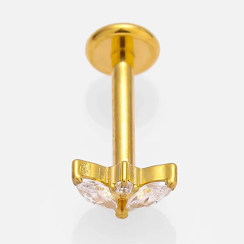 1 Piece Lip Rings Simple Style Commute Crown Butterfly Titanium Steel Inlay Zircon 18K Gold Plated Ear Cartilage Rings & Studs
