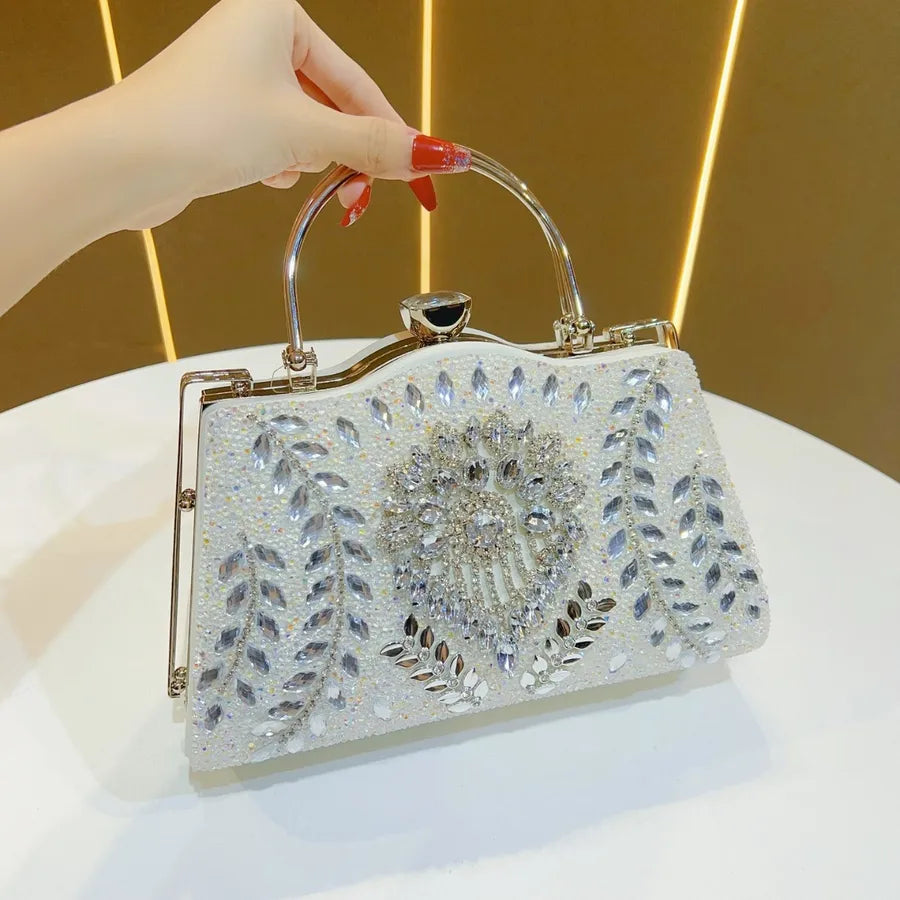 New Large Capacity Women's Diamond Embedded Handbag Evening Bag Single Shoulder Slant Cross Handbag Fashionable Box Shape