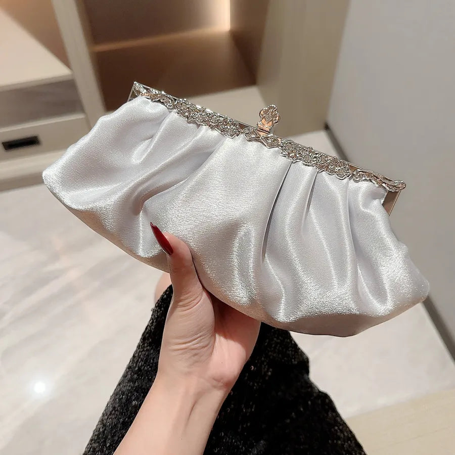 apricot silver black suede solid color rhinestone dumpling shape evening bags