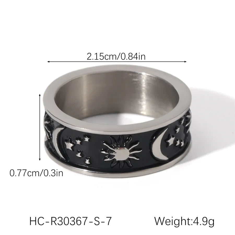 Wholesale Jewelry IG Style Original Design Hip-Hop Star Moon 304 Stainless Steel Titanium Steel 18K Gold Plated Rings
