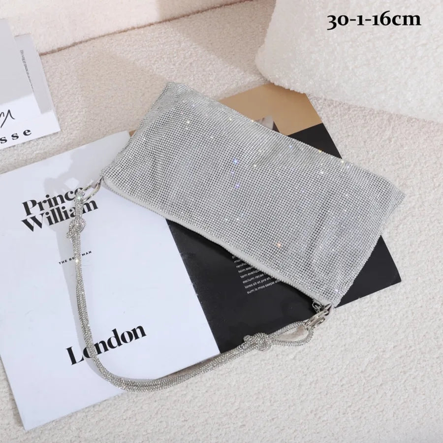 Silver Black Gold Pu Leather Solid Color Rhinestone Evening Bags