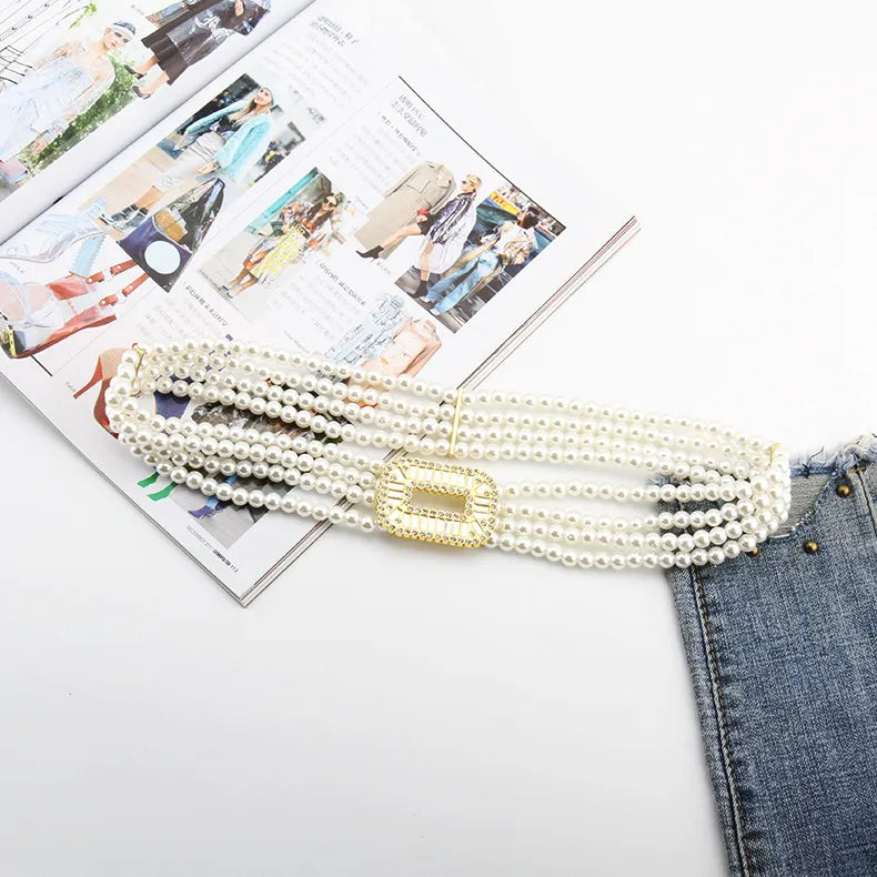 simple style square oval flower plastic beaded inlay rhinestones women's chain belts 1 piece