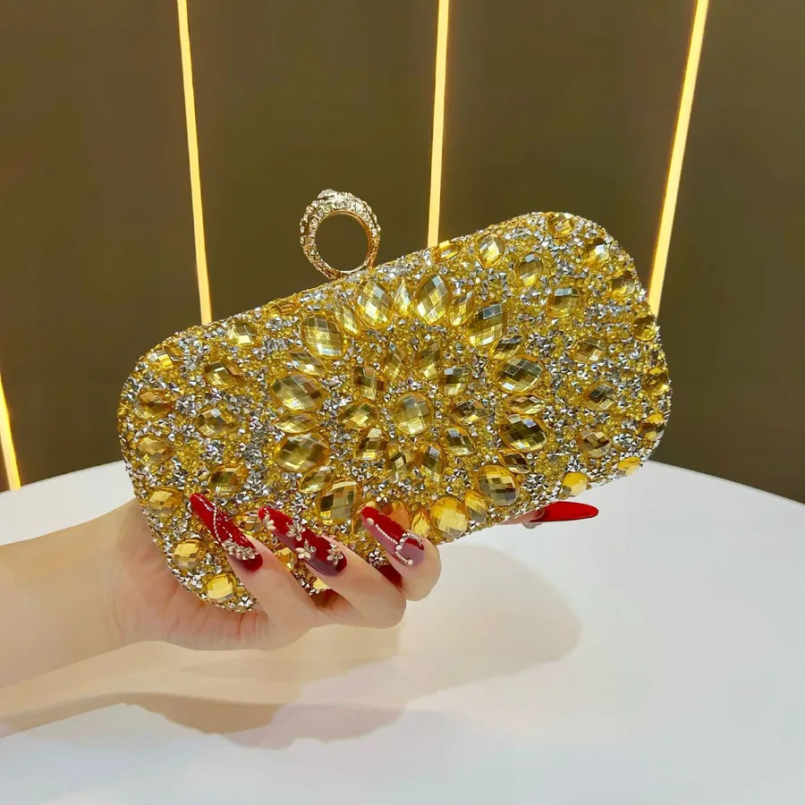 Fashionable Diamond Embedded Evening Bag Women's Clutch Shoulder Crossbody Bag For Banquet And Party Polyester Square Bag