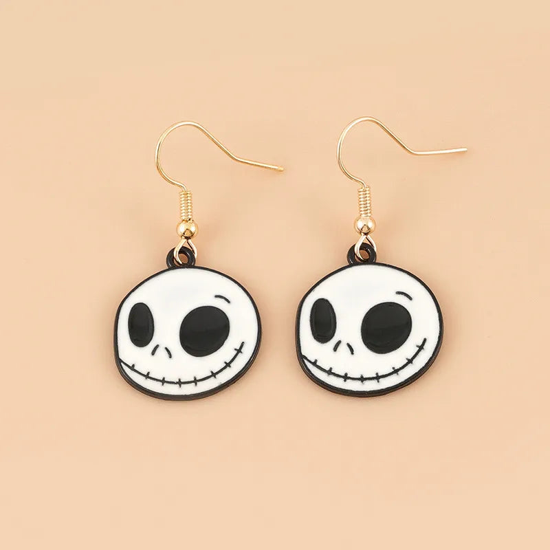 Dark Halloween Skeleton Head Pendant Card Earrings Personality Unique Design Alloy Jewelry For Men And Women Suitable For Parties