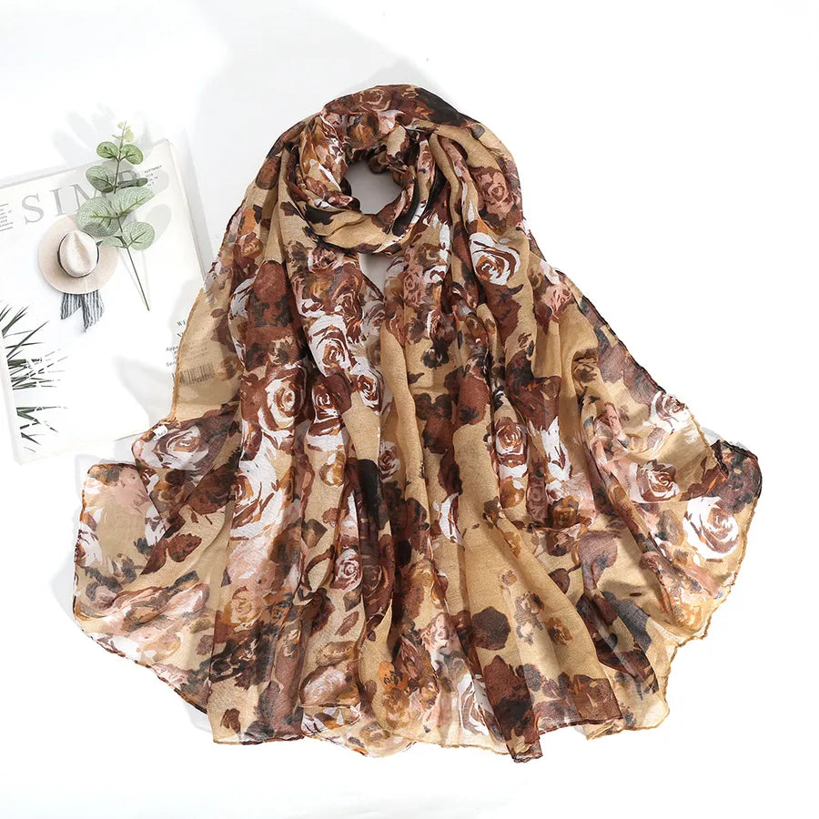 Women's Elegant Ditsy Floral Voile Silk Scarf