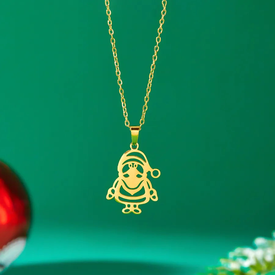Christmas Deer Santa Claus Stainless Steel Necklace Women's Versatile Cartoon Character Design Paved Snowflake Pattern Jewelry Accessory