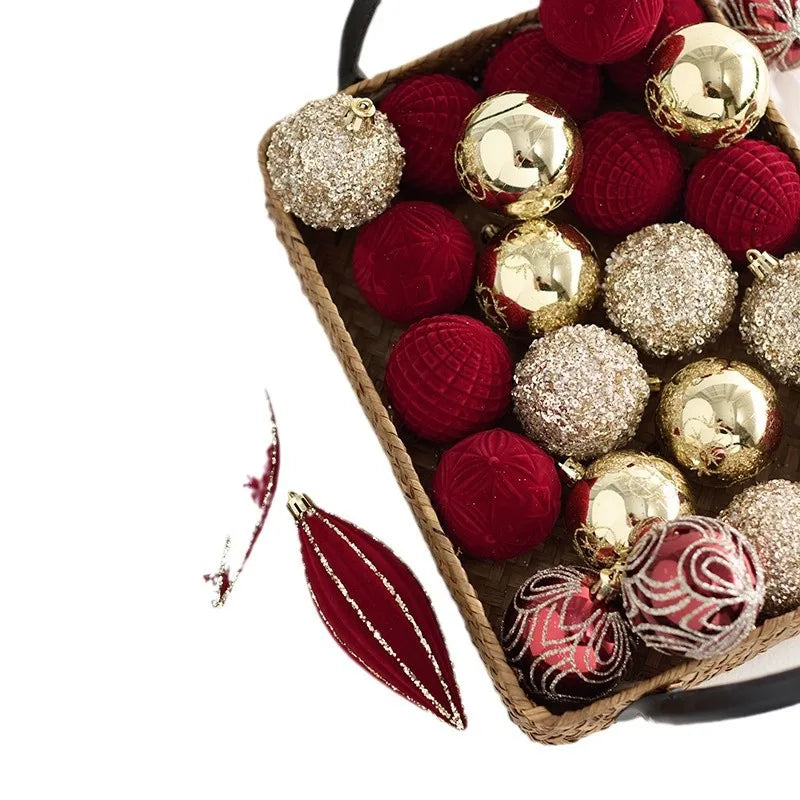 New Christmas Tree Decoration Balls Hanger Dark Red Wine Color Flocking Painted Christmas Balls Irregular Shape PVC Material