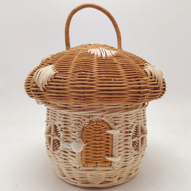 Woven Acorn Handbag Handmade Rattan Mushroom Storage Box Children's Toy Basket with Lid Storage Basket Photography Props