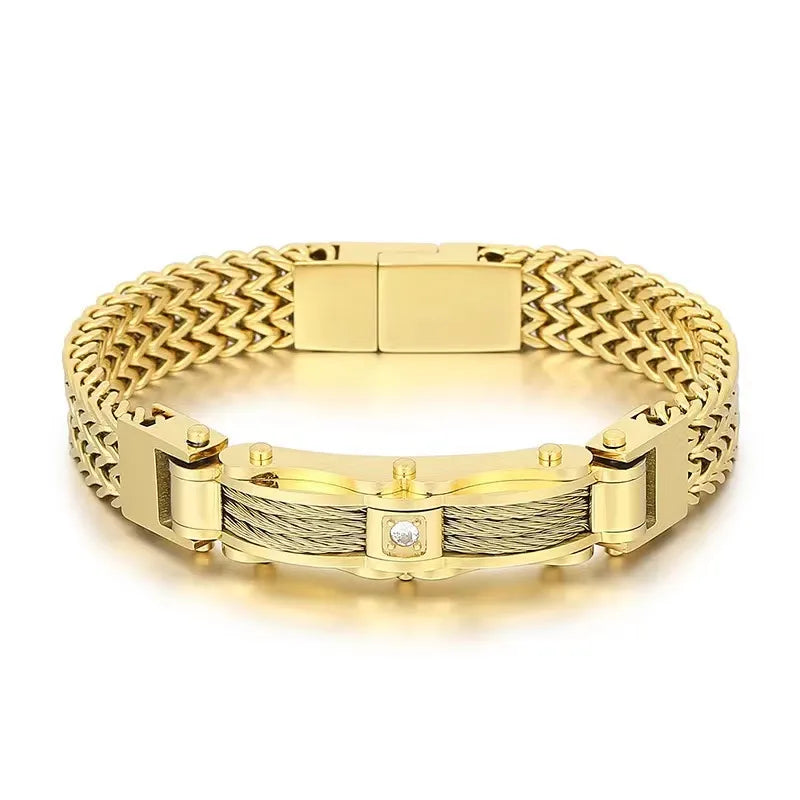 Hip-Hop Solid Color 304 Stainless Steel Inlay Zircon 18K Gold Plated Men's Bracelets