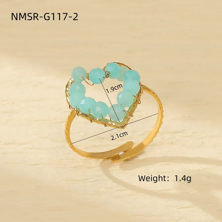 304 Stainless Steel natural stone Simple Style Plating Heart Shape Rings