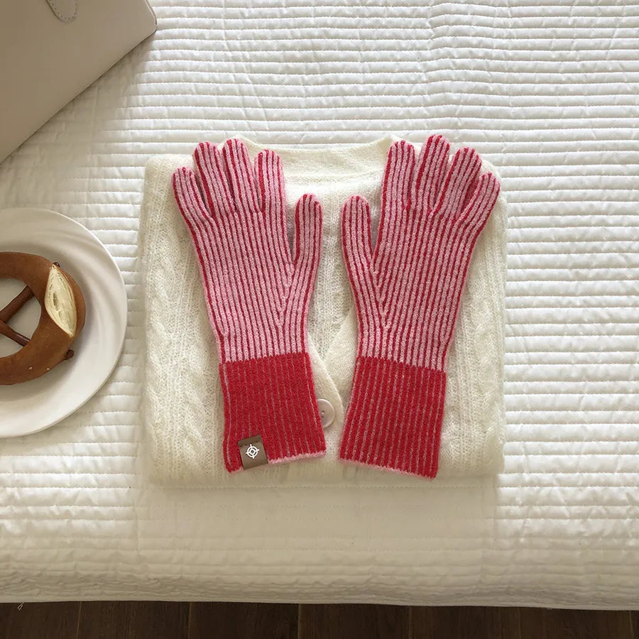 women's elegant basic stripe gloves 1 pair