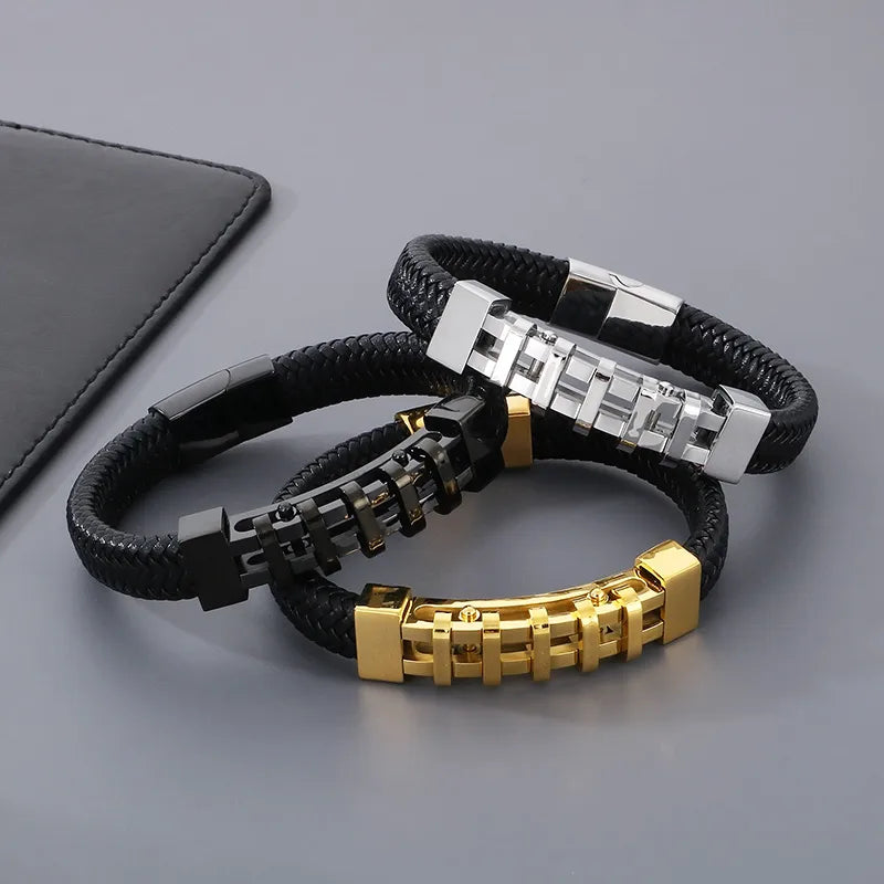 Simple Style Geometric Titanium Steel 18K Gold Plated Men's Bangle