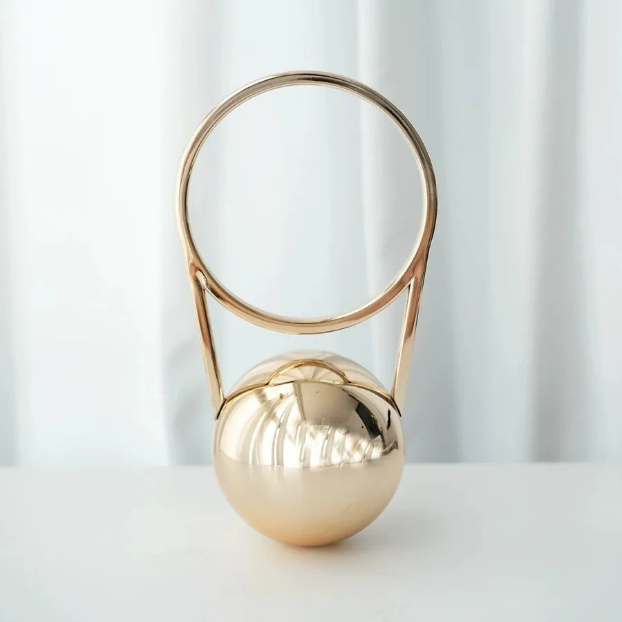 Elegant Round Ball Plated Handle PVC Dinner Bag Simple Fashion Show Handbag Small Fragrance Style  New Moon Bag Multicolor Splicing Macaron Color