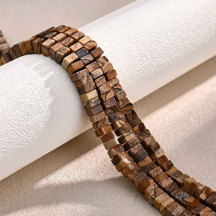 3 Strands/Package 6 * 3mm Hole 1~1.9mm natural stone Picture Jasper Color Block Square Polished Beads