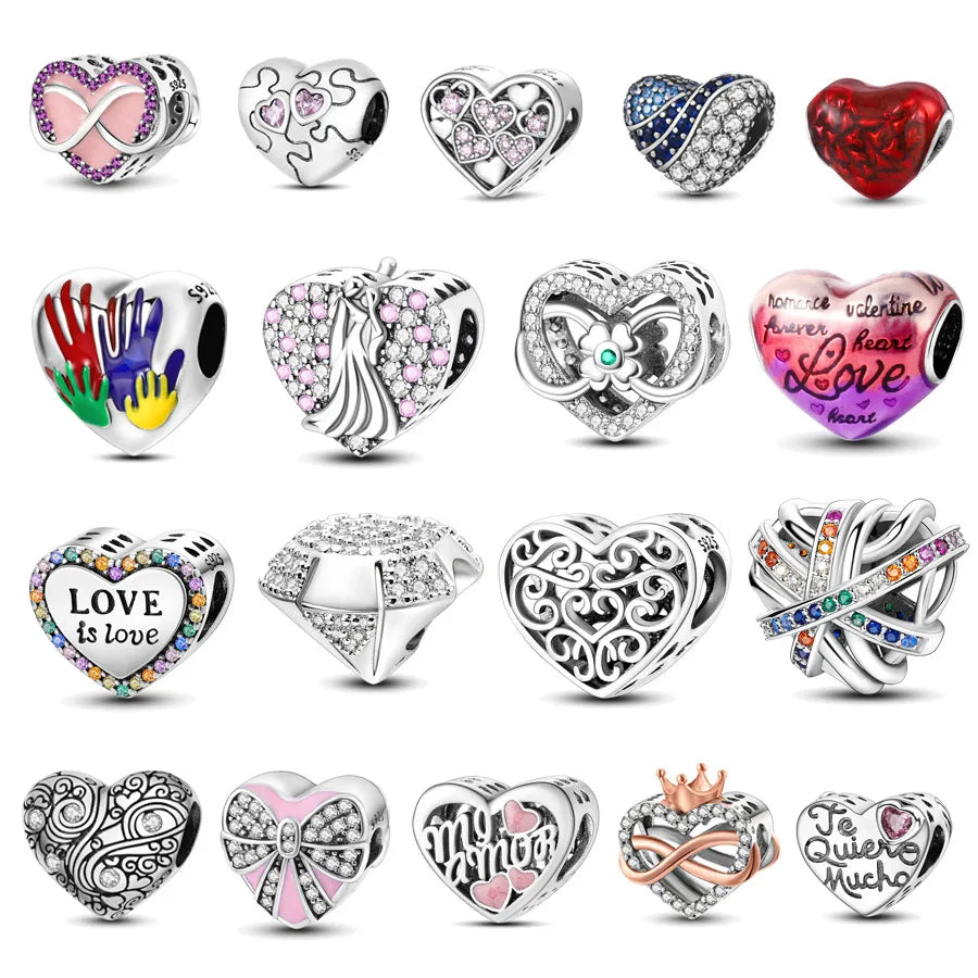 Amazon Hot Sale Original Cool Copper Plating S925 Silver Color Zirconium Heart-Shaped Beaded Charm Bracelet Necklace Cross-Border Wholesale
