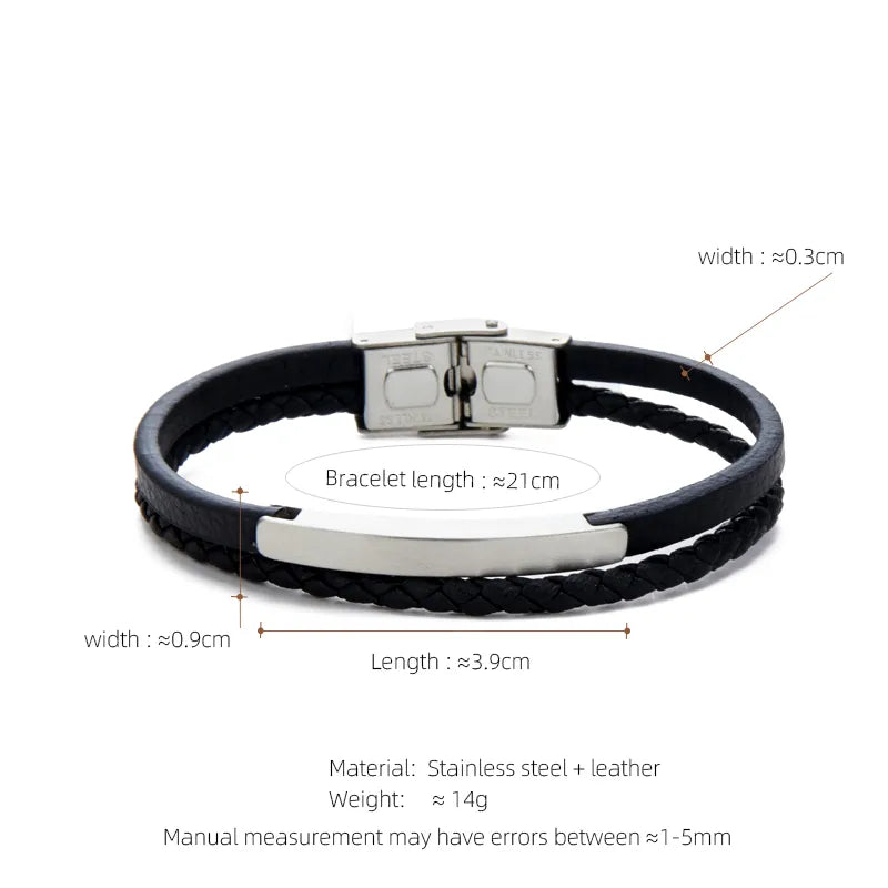 Casual Streetwear Geometric 304 Stainless Steel Pu Leather Braid 18K Gold Plated Men's Bracelets
