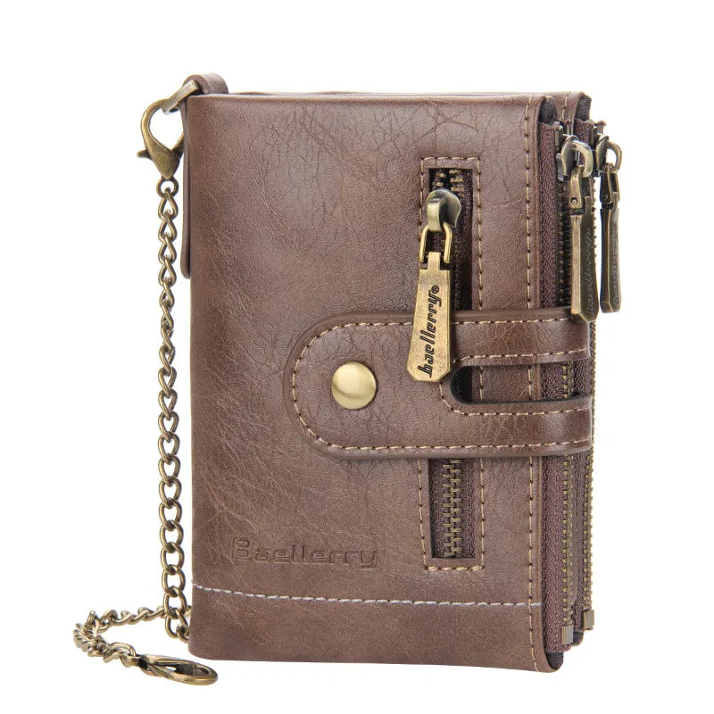 men's letter pu leather metal button zipper wallets