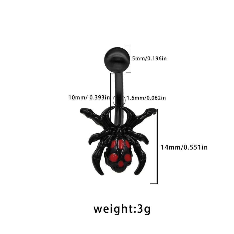 Dark Series Halloween Heart Shaped Zircon Pendant Belly Button Ring Body Piercing Human Form Geometric Pattern Unisex Design