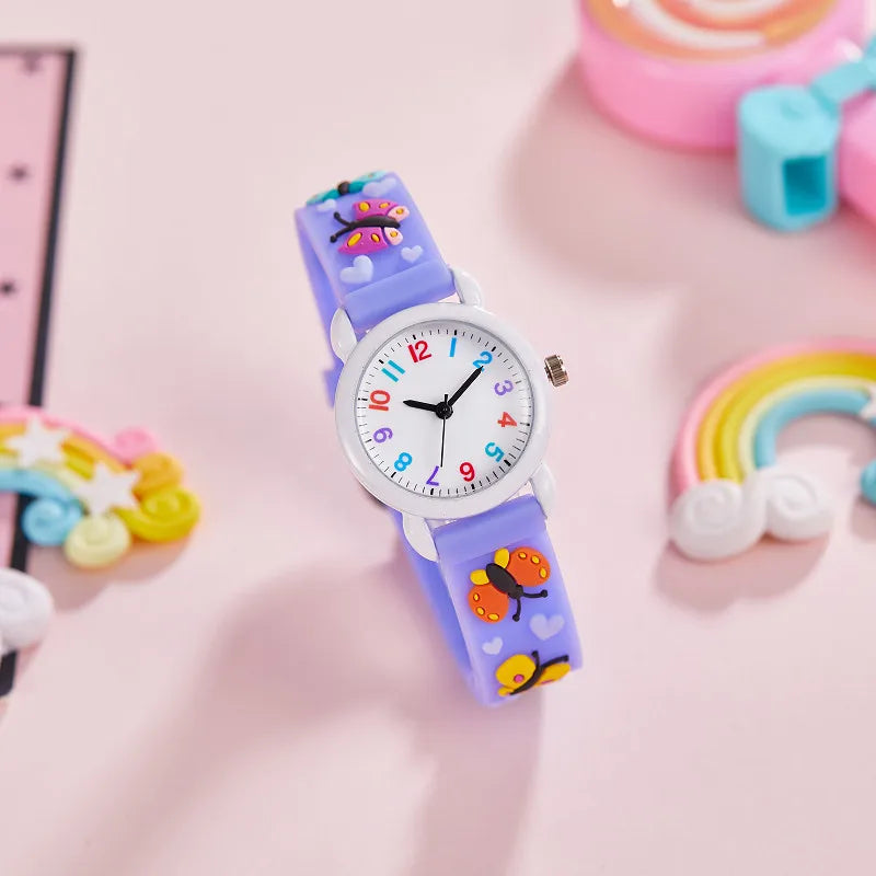 cartoon children's color simple clear digital face girls butterfly kindergarten silicone gift quartz watch