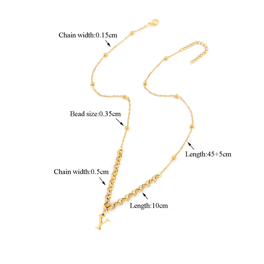 Wholesale Jewelry Casual Elegant Simple Style Letter 201 Stainless Steel 304 Stainless Steel round Pearl Chain ball chain Pendant Necklace