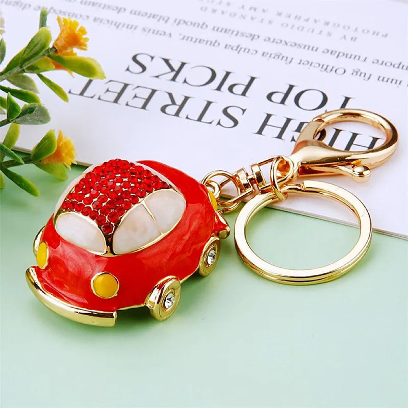cute car metal diamond women's bag pendant keychain