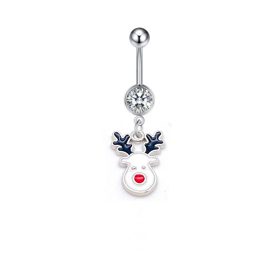 Christmas Belly Button Ring Stainless Steel Belly Stud Santa Claus Snowflake Deer Pendant  Navel Jewelry