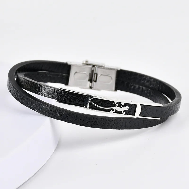 Retro Punk Geometric 201 Stainless Steel Pu Leather Men's wristband Men Cord & Leather Bracelets