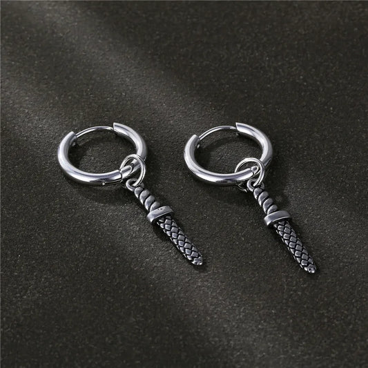 1 piece hip-hop solid color stainless steel plating men's earrings