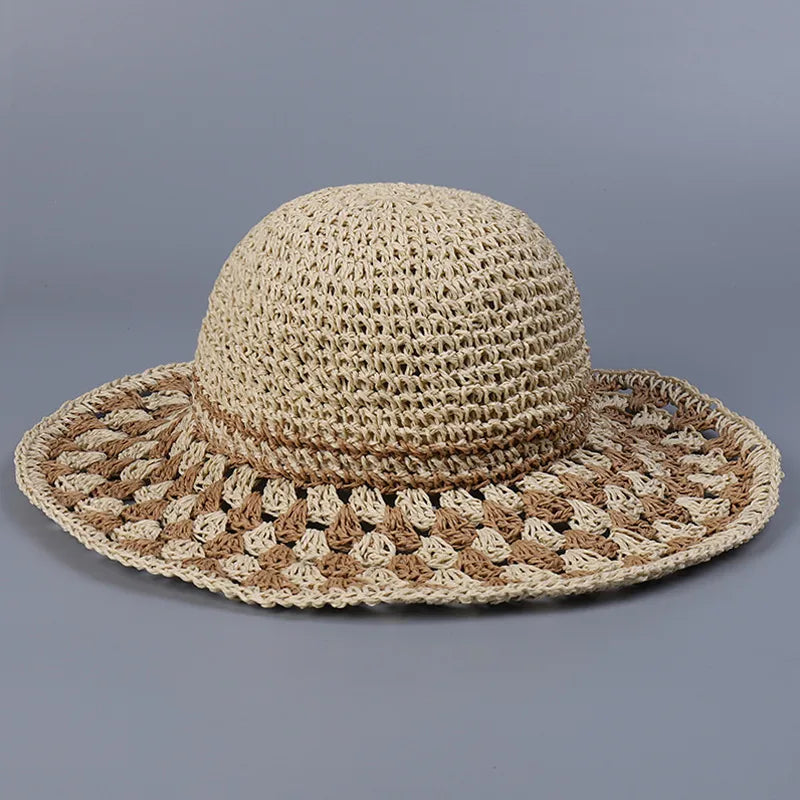 Women's Simple Style Round Big Eaves Straw Hat