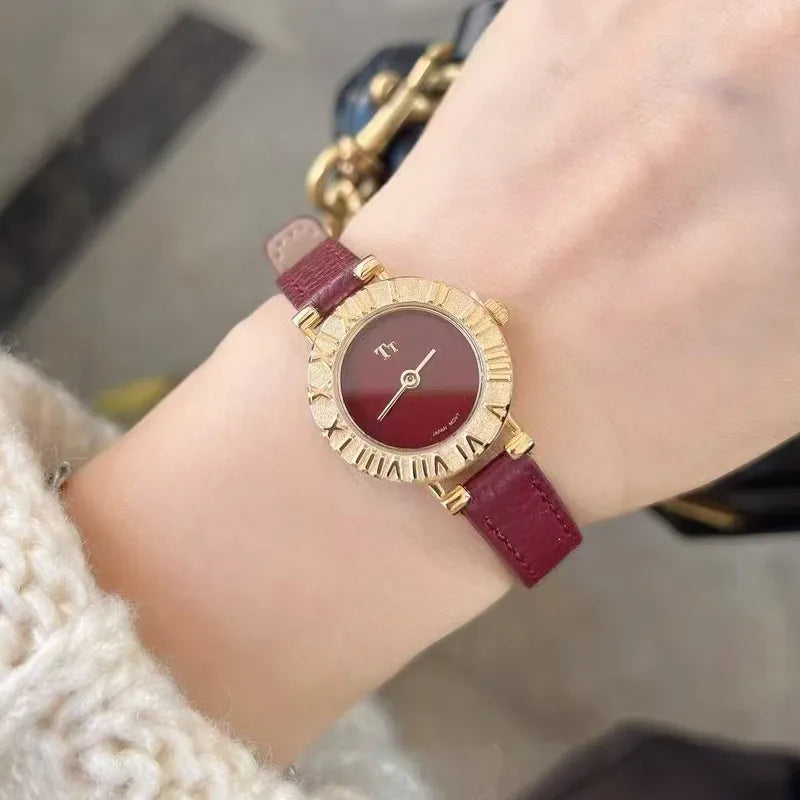 Retro Simple Style Solid Color Buckle Quartz Watch Women's Watches