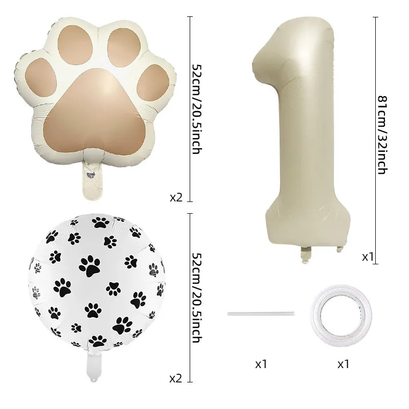 32-Inch Number Shaped Aluminum Foil Balloon Pet Animal Theme Paw Balloon Set Birthday Party Photography Props Celebration