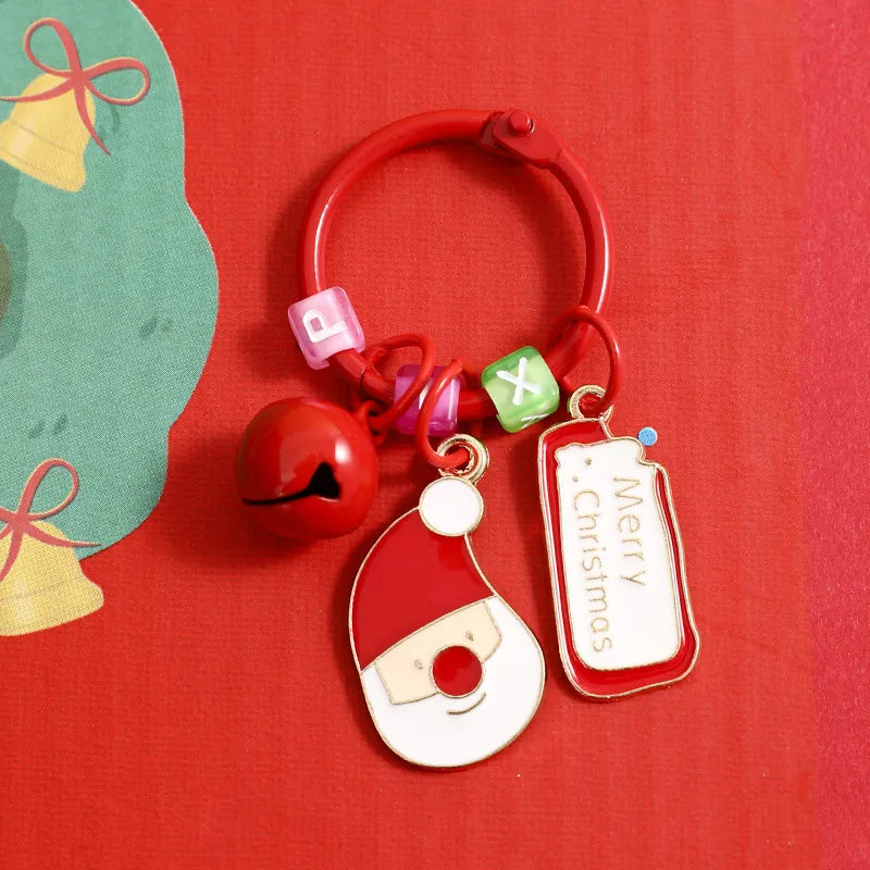 Creative Metal Santa Claus Keychain Christmas Themed Cartoon Small Tag Pendant Couple's Bag Accessory Unique Gift