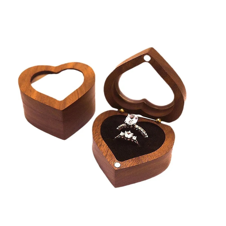 1 Piece Wood Retro Daily Festival Heart Shape Solid Color Jewelry Boxes