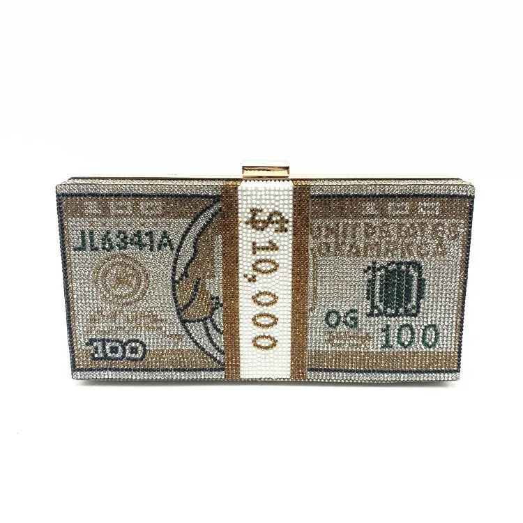 red purple green pu leather dollar rhinestone square evening bags