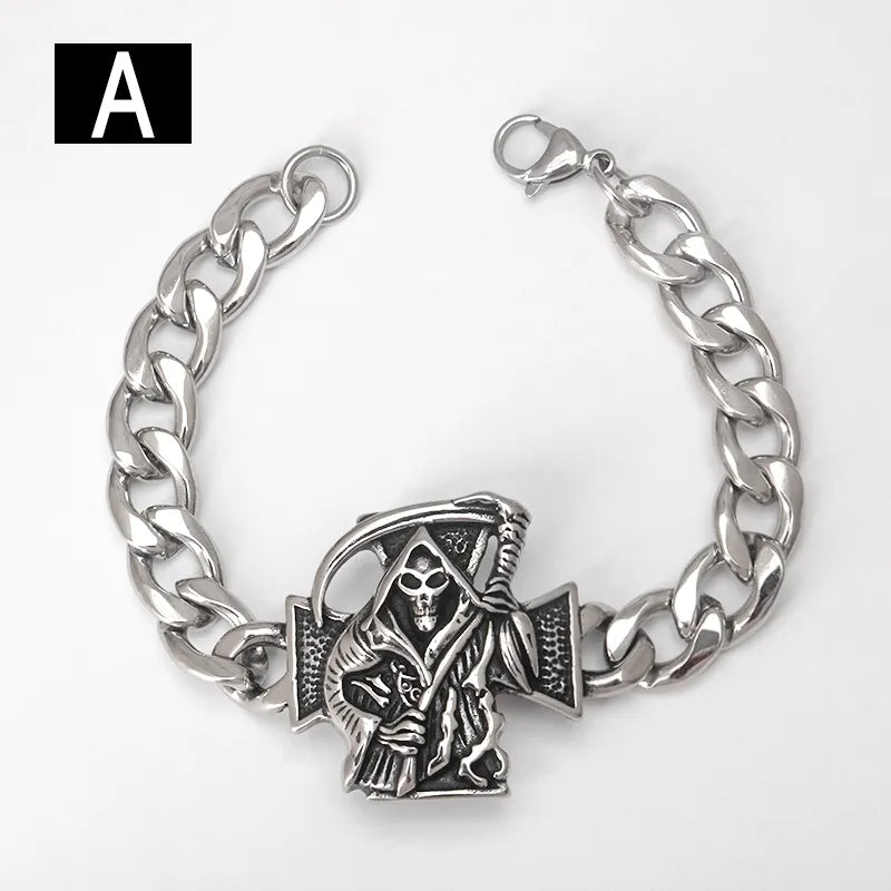 Stainless Steel Street Cool Hip Hop Punk Cool Dark Skull Eagle Titanium Steel Men's Cuba Hand Accessory Bracelet