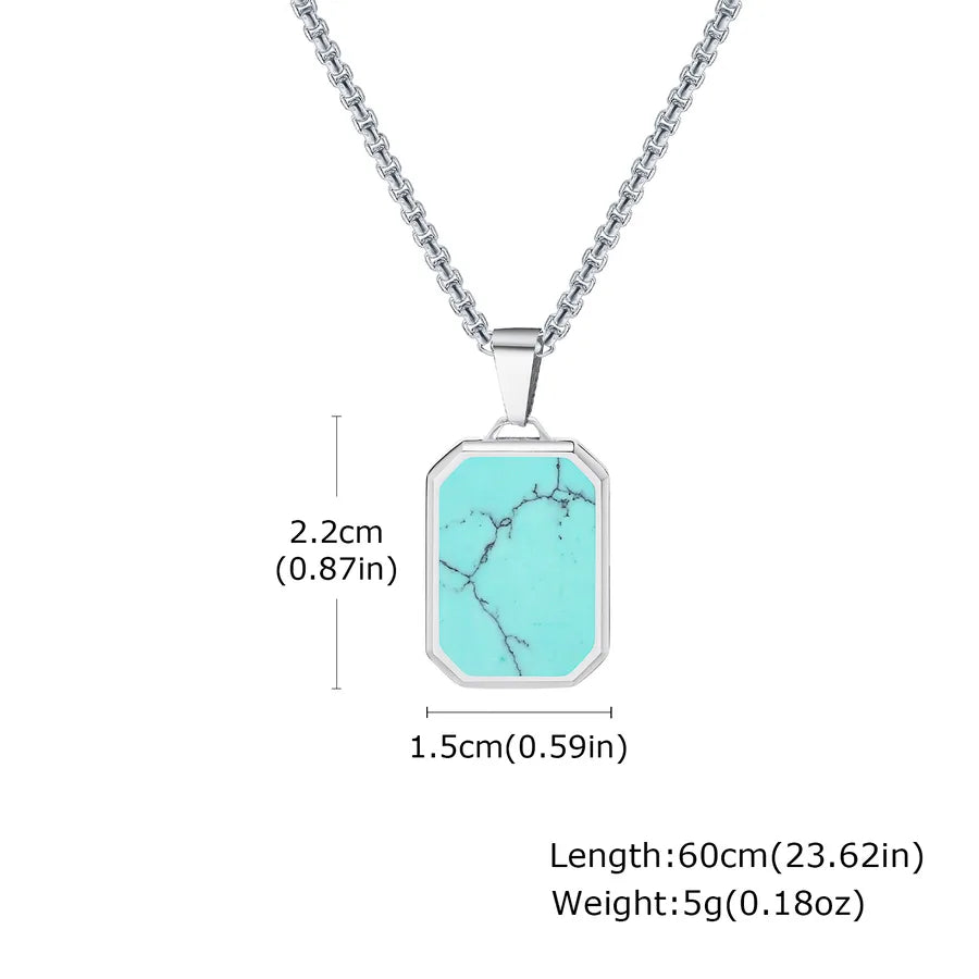 Wholesale Jewelry Classic Style Rectangle 304 Stainless Steel Natural Stone Polishing Pendant Necklace