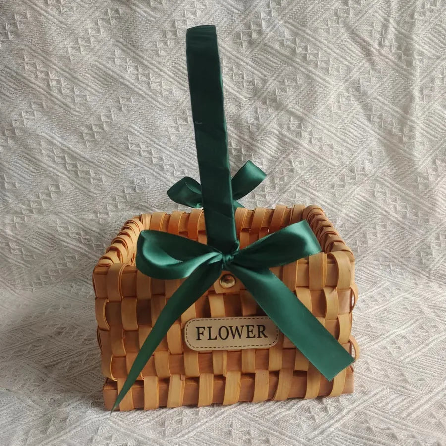Pastoral Bow Knot Wood Storage Basket