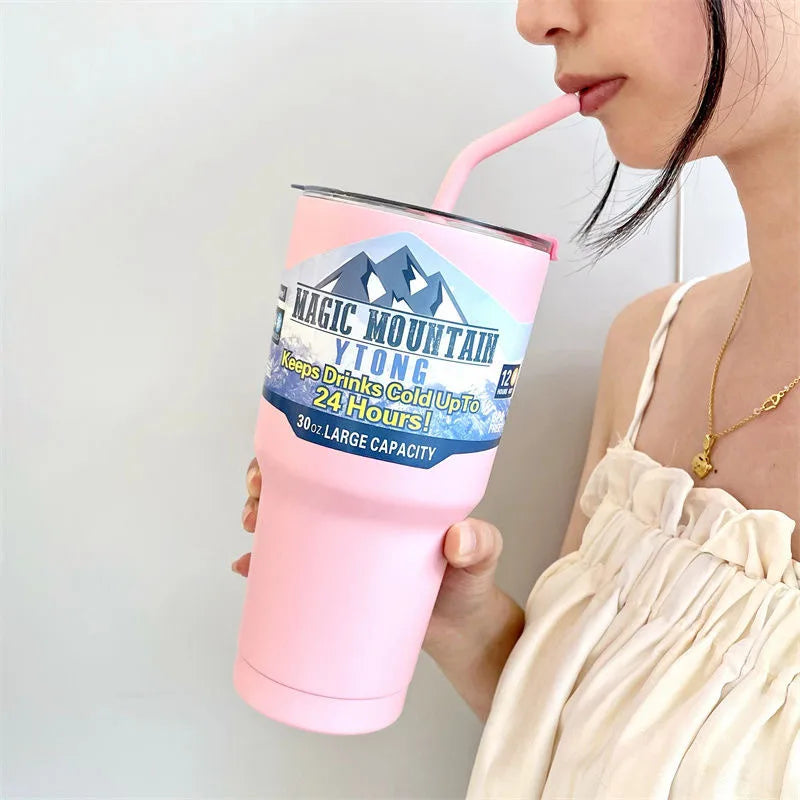 Large Ice Cup Food Grade 304 Stainless Steel Cold and Heat Preservation Double Drink Summer Coffee Cup Vehicle-Borne Cup Portable Men and Women Ins