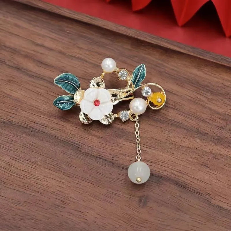 Green Chinese Style Brooch Pin Vintage High-End Tassel Creative Versatile Hanfu Cheongsam Embroidery Zinc Alloy Jewelry Accessory