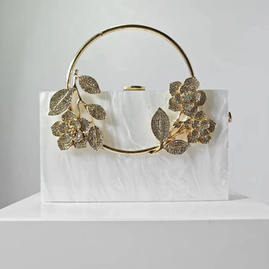 Ladies New Flower Acrylic Evening Bag One Shoulder Crossbody Wedding Banquet Clutch Chain Bag