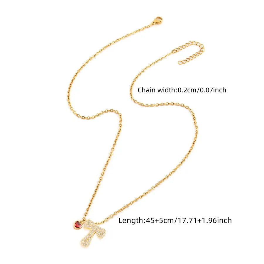Wholesale Jewelry Elegant Simple Style Classic Style Letter Heart Shape 201 Stainless Steel Artificial Crystal Copper cable chain Pendant Necklace