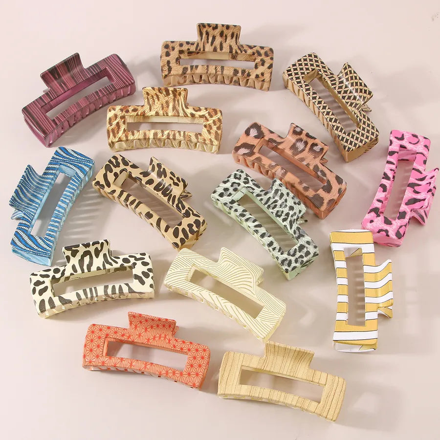 retro artistic stripe leopard plastic resin printing hair claws