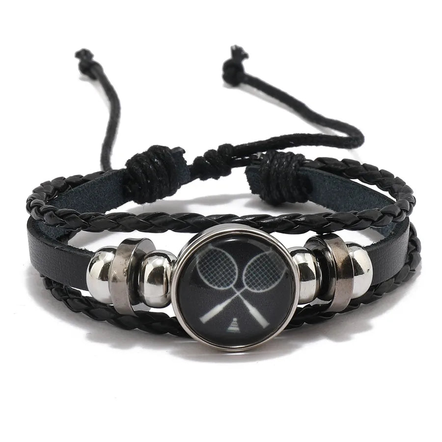punk streetwear geometric football pu leather alloy men's bangle