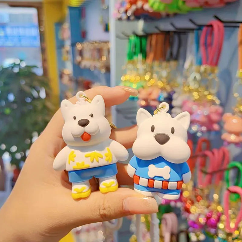 Fashionable Soft Silicone West Highland Dog Keychain Couple Bag Hanging Decoration Precise Gift Key Holder Accessories