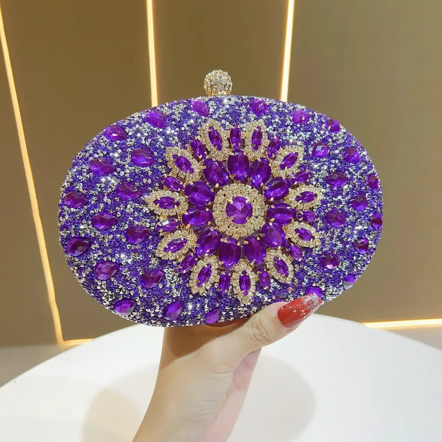 Elegant Diamond Embellished Mini Crossbody Evening Bag Luxury Polyester Round Cylinder Shape Fashion Chain Element