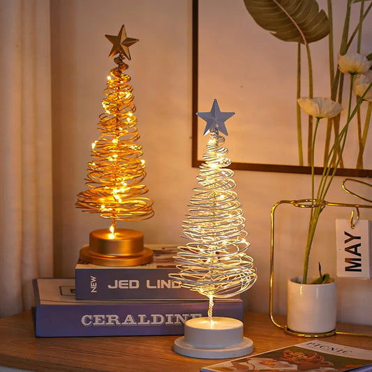 New LED Christmas Tree Decoration Lamp Festival Atmosphere Starlight Room Decorative Night Light Iron Art Ornament Shape Lamp