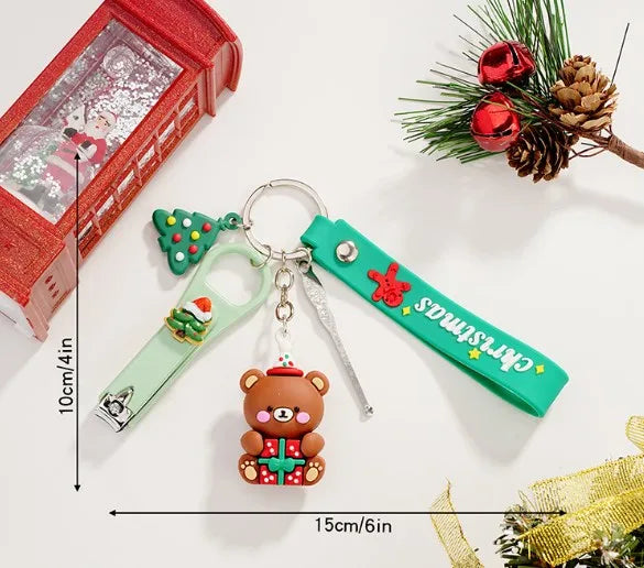Cute Christmas Hat Christmas Tree Santa Claus PVC Christmas Unisex Keychain