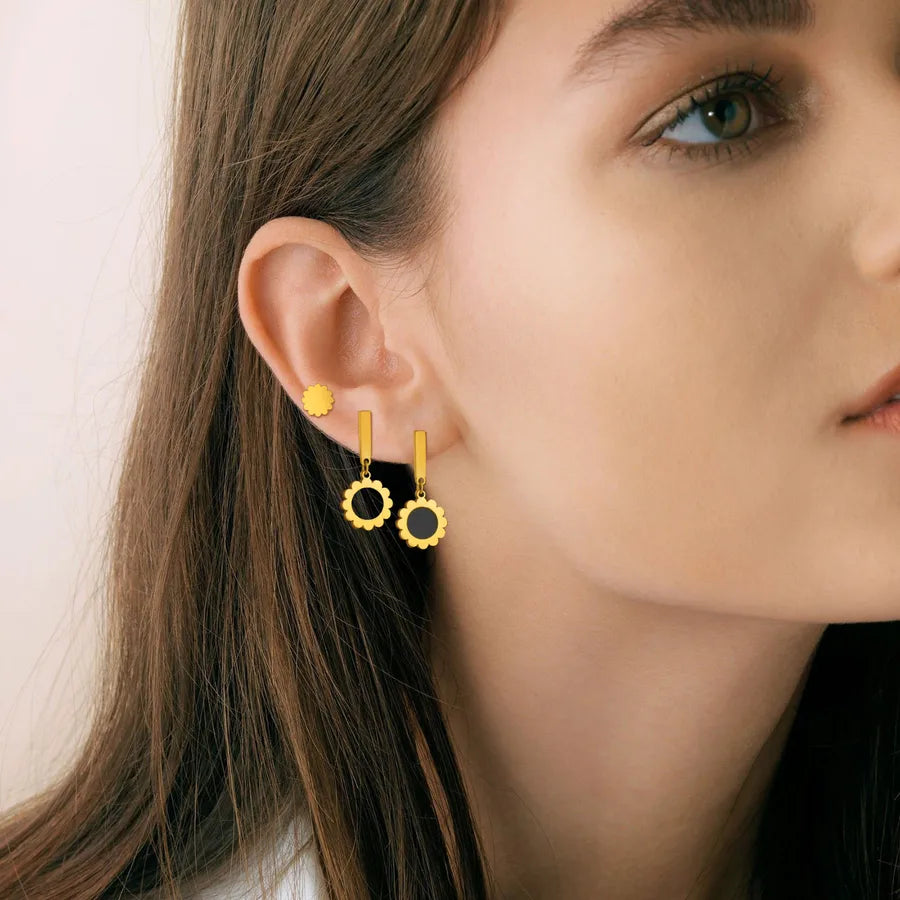 IG Style Casual Simple Style Flower Plating 201 Stainless Steel Zircon Butterfly Backs Drop Earrings