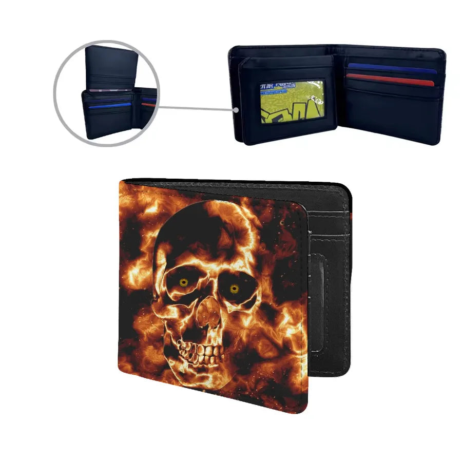 Men's Skull Pu Leather Polyester Flip Cover Small Wallets
