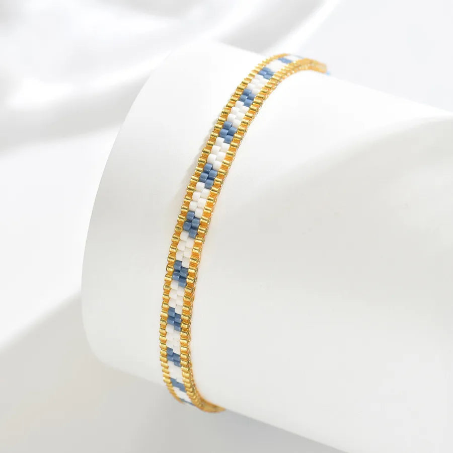 Elegant Bohemian Beach Gradient Color Mesh Lingge Nylon Glass Seed Bead Woven Chain Slider Clasp Closure Beaded Bracelets Wholesale
